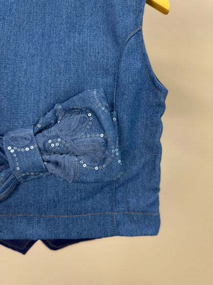 Colete Infantil Jeans Bordado Tule Flores - Animê