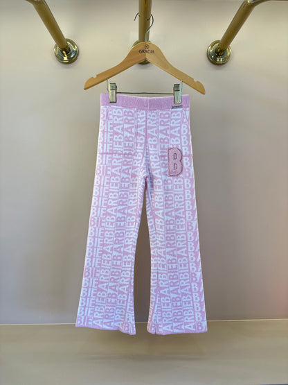 Calça Infantil Tricot Flare Jacquard Patche Barbie Sugar Rose - Pituchinhus