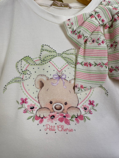 Conjunto Infantil Blusa Ursinha Laço Lateral e Shorts Linho - Petit Cherie