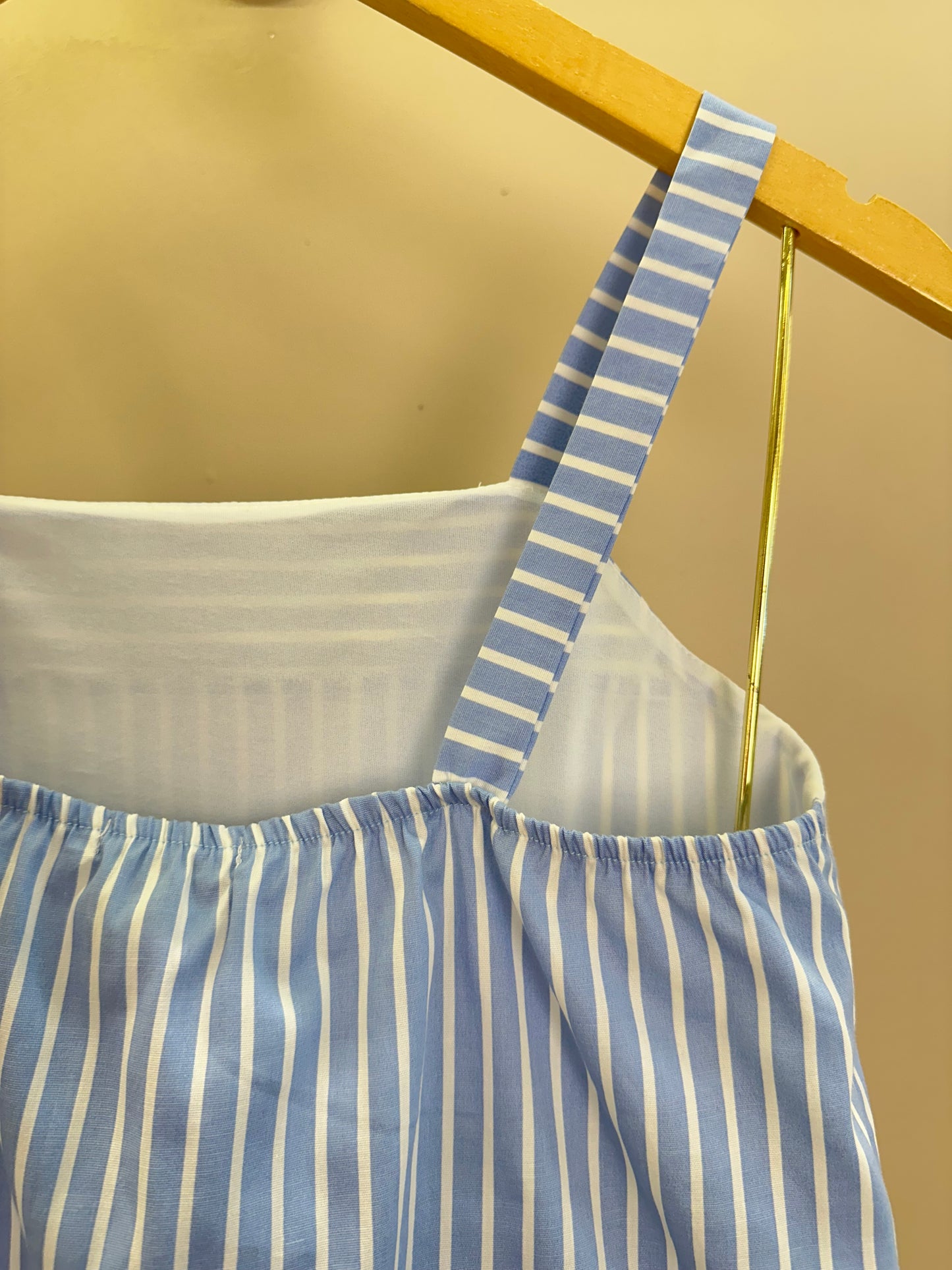 Conjunto Infantil Regata Alças Finas e Shorts Tricoline Listrado - Vanilla Cream