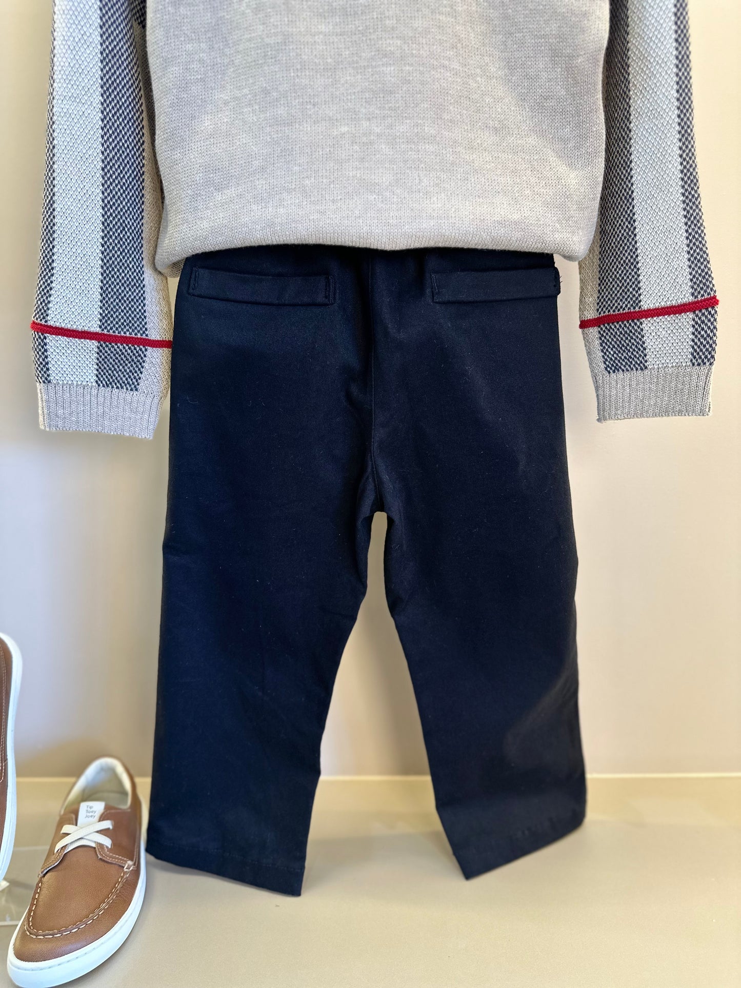 Conjunto Bebê  Blusa Tricot Clássico Jacquard E  Calça Social Sarja Peletizada Preta - Um Mais Um