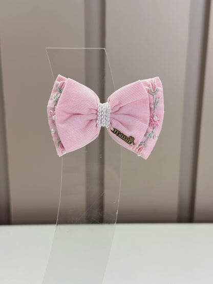 Laço Bebê Pérolas Bordadas Rosa - Roana