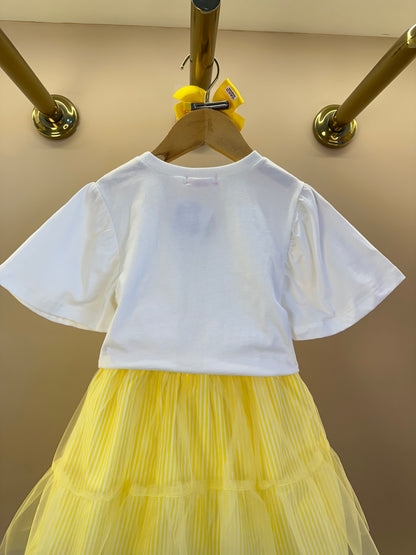 Conjunto Infantil Blusa Laço e Saia Listrada Com Aplicação de Flores - Momi