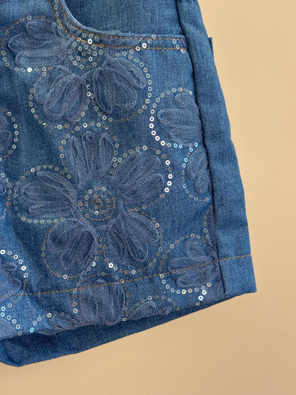 Shorts Infantil Bordado Tule Flores - Animê