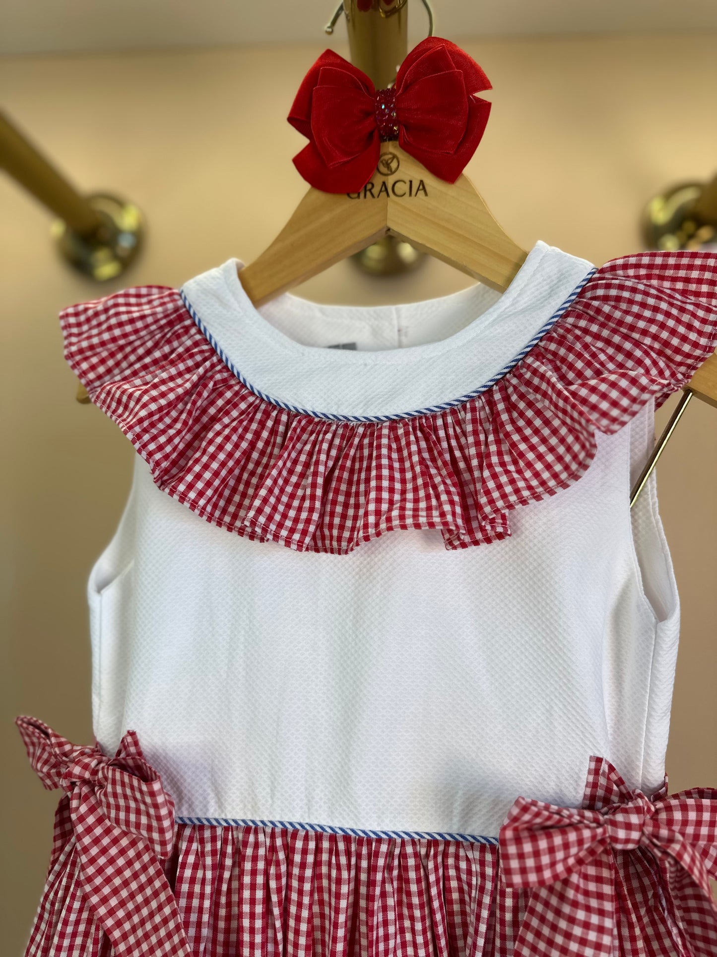 Vestido Infantil Clássico Algodão Coraline Vichy Vermelho - Gracia