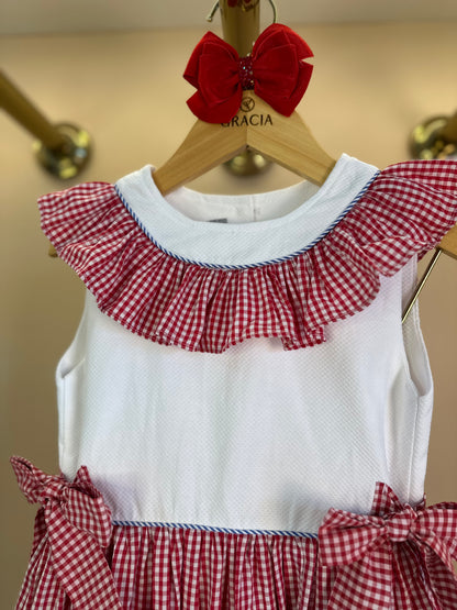 Vestido Infantil Clássico Algodão Coraline Vichy Vermelho - Gracia