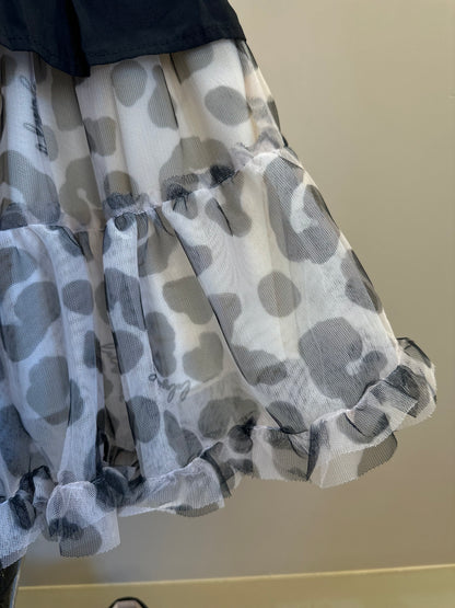 Conjunto Infantil Blusa Peplum Babadinho e Saia Rodada Tule Animal Print P&B - Luluzinha