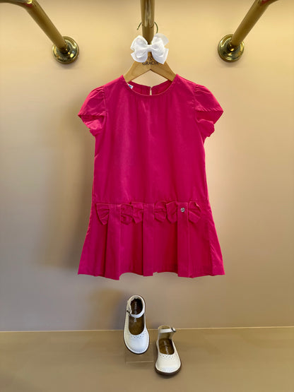 Vestido Infantil no Algodão Com Pregas e Laços Rosa - Beabá