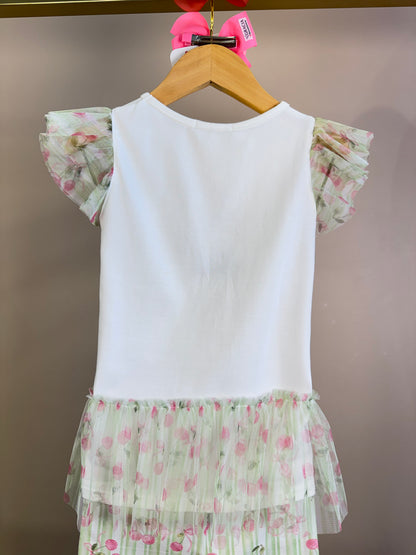 Conjunto Infantil Blusa Ursinha Em Tule e Calça Legging Cerejas - Petit Cherie