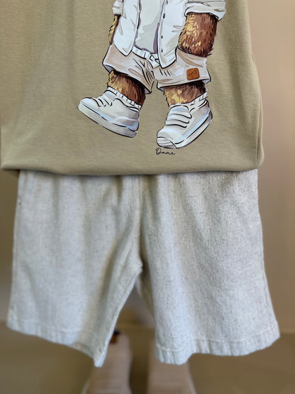 Conjunto Infantil Camiseta Algodão Teddy Summer Bege e Bermuda Linho Elastano Bege - Dame