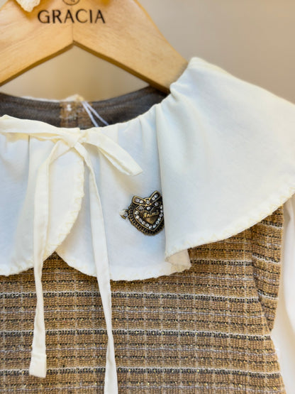 Vestido Infantil ML Tweed Xadrez Bege - Animê