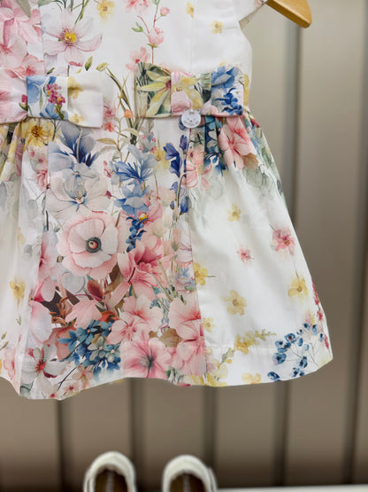 Vestido Bebê Algodão Pregas e Lacinho Com Calcinha Floral Candy - Um Mais Um