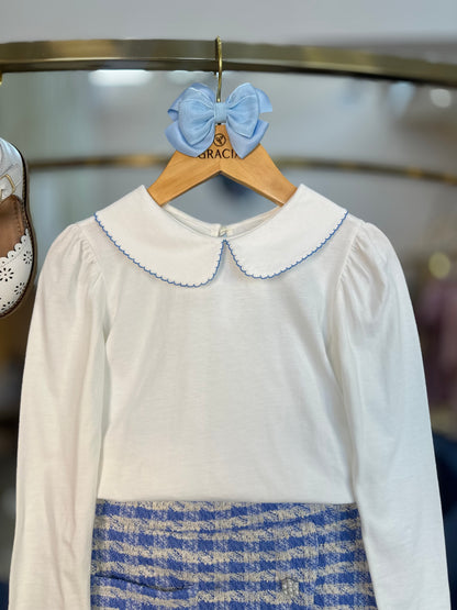 Conjunto Infantil Blusa ML de Algodão com Gola e Saia Malha Tweed com Botões - Beabá