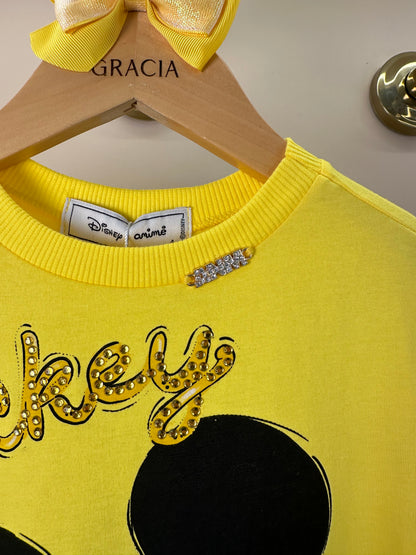 Vestido Infantil Disney Amarelo Mickey e Minnie Limões - Animê