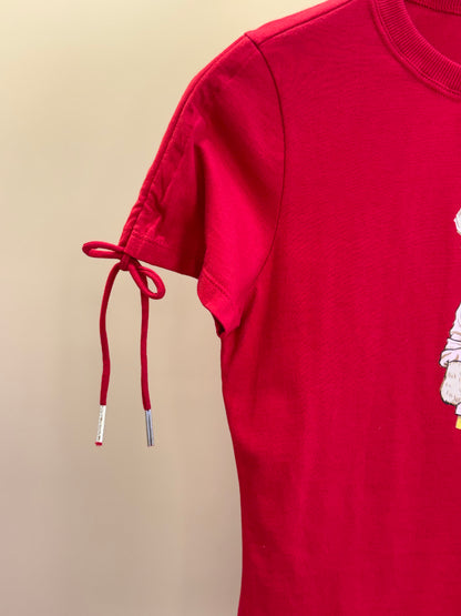 Camiseta Teen Baby Look Ursinho Amarração Mangas Vermelha - Two In