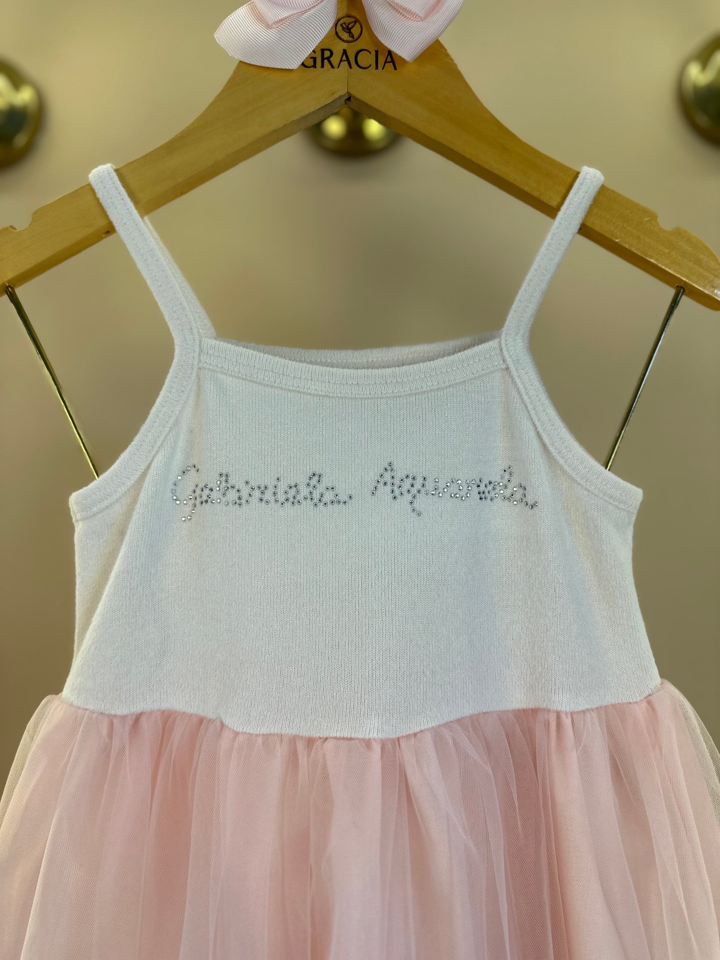 Vestido Infantil Tule Rosa Com Jaquetinha Jeans Laços - Gabriela Aquarela