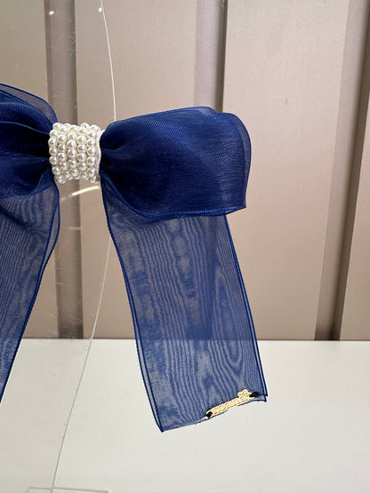 Laço Infantil Organza Azul Marinho Miolo Pérolas - Roana