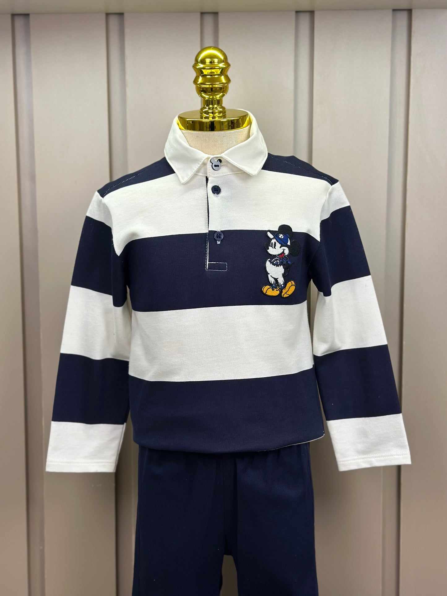 Conjunto Infantil Polo Patch Disney Listrada e Calça Alfaiataria Marinho - Youccie