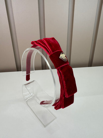 Arquinho Infantil Laço Triplo Veludo Vermelho - Pituchinhus