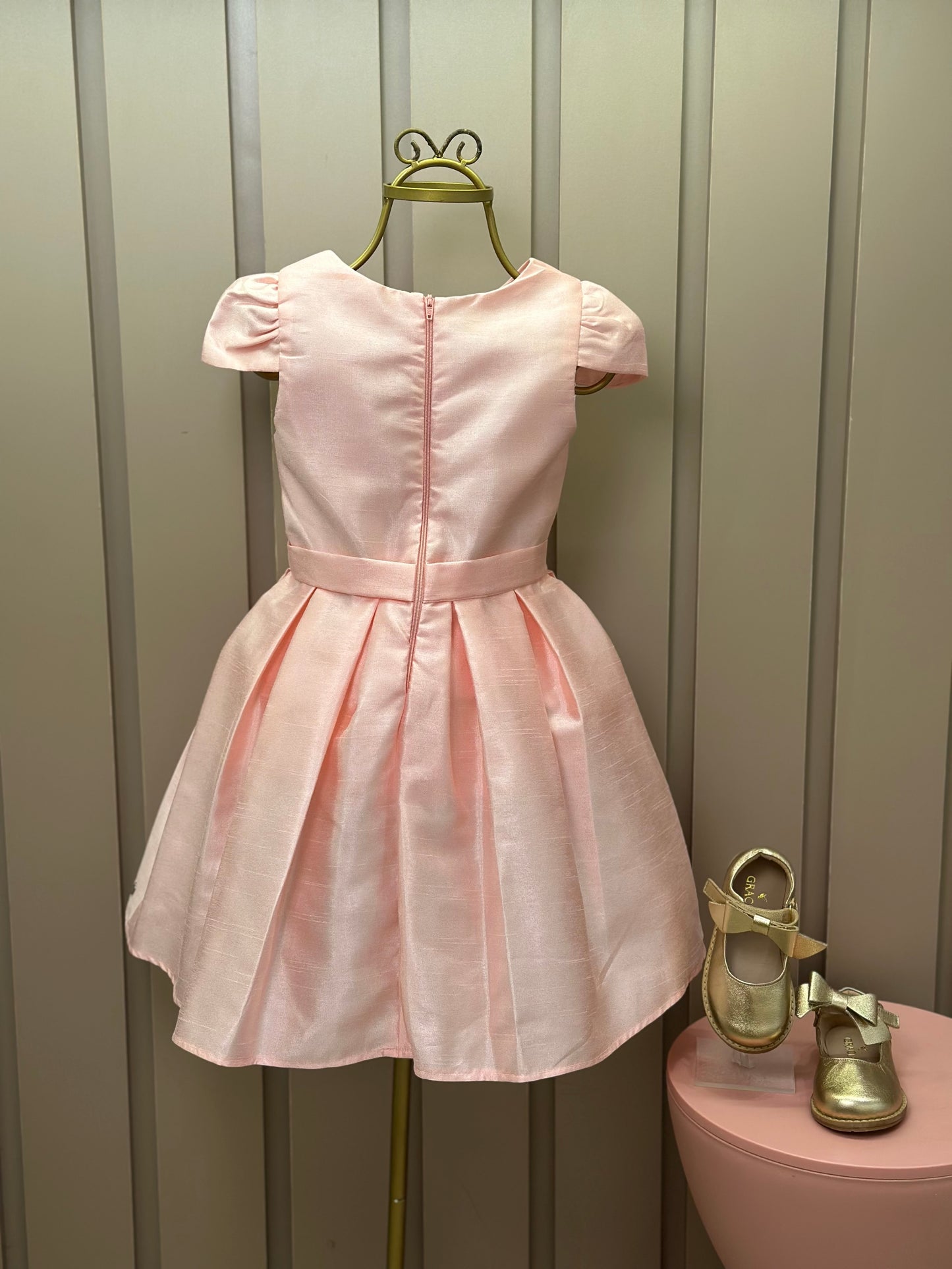 Vestido Infantil Festa Manga e Laço Rosa - Mon Sucré