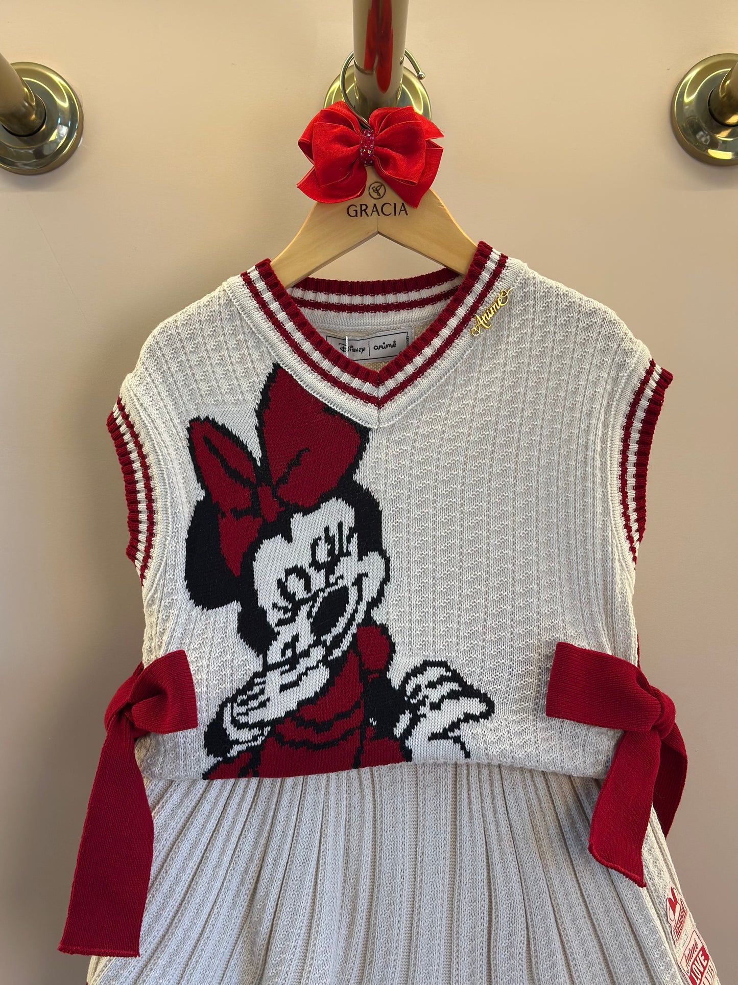 Conjunto Infantil Colete e Saia Tricot Minnie Pérola - Animê