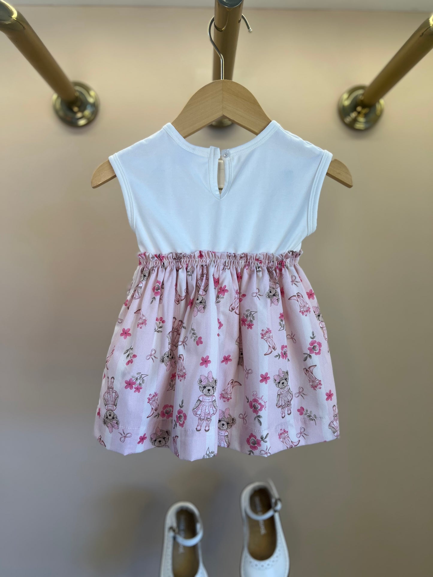 Vestido Bebê Algodão Listrado e Saia com Calcinha Flores & Ursinhas - Pituchinhus