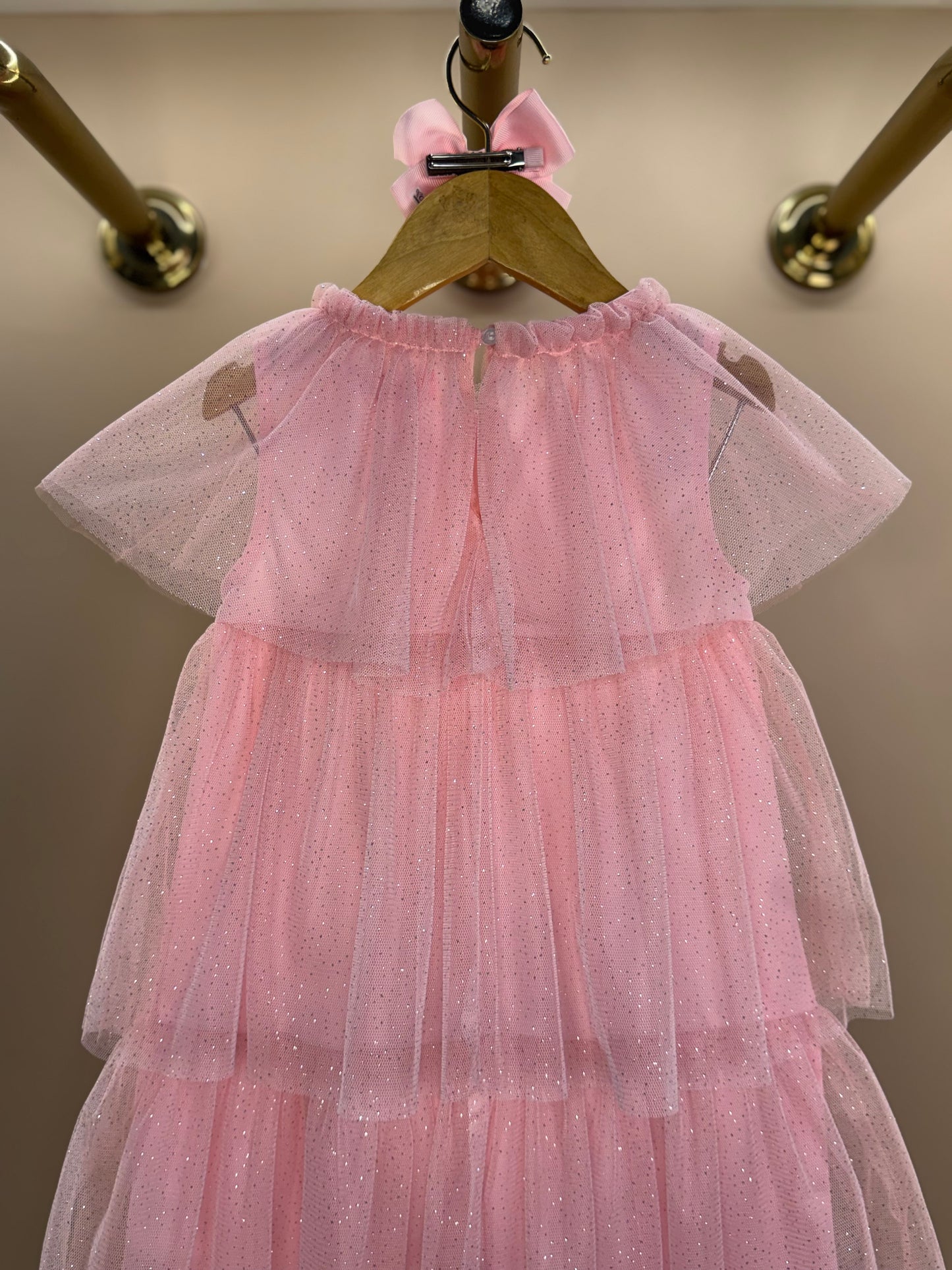 Vestido Infantil Tule Babados & Laço Rosa - Momi