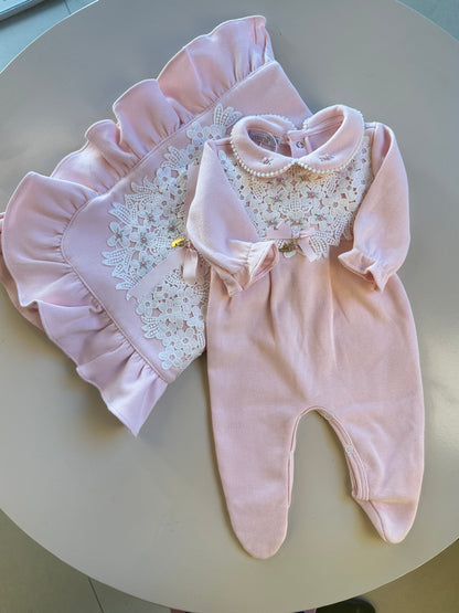 Saída de Maternidade de Algodão Luxo Rosa - Roana