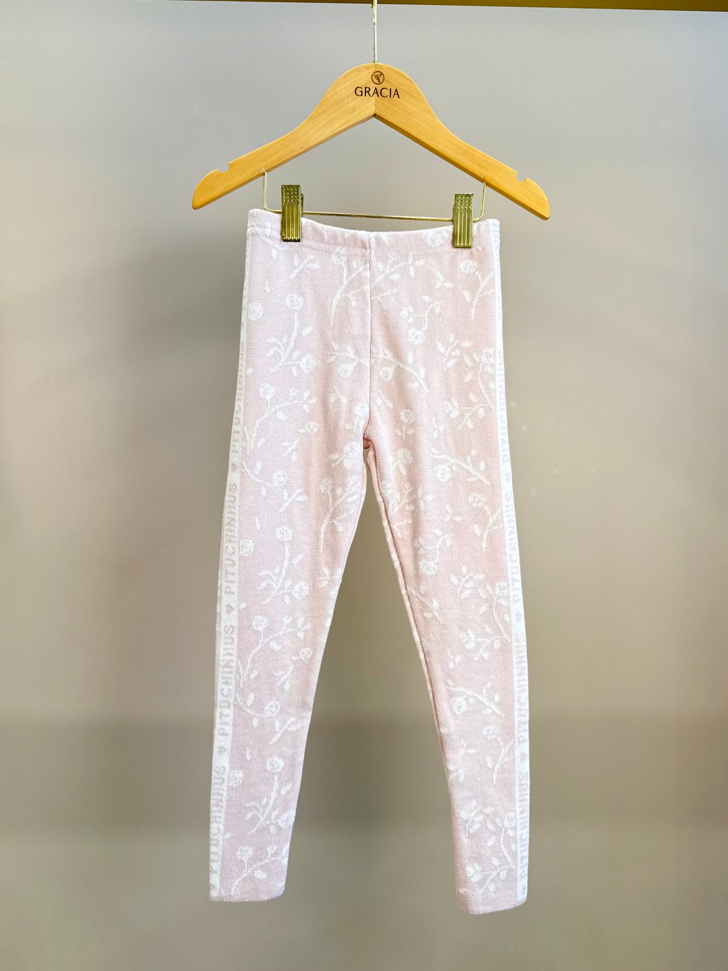 Legging Infantil Tricot Floral Rosa Mel - Pituchinhus