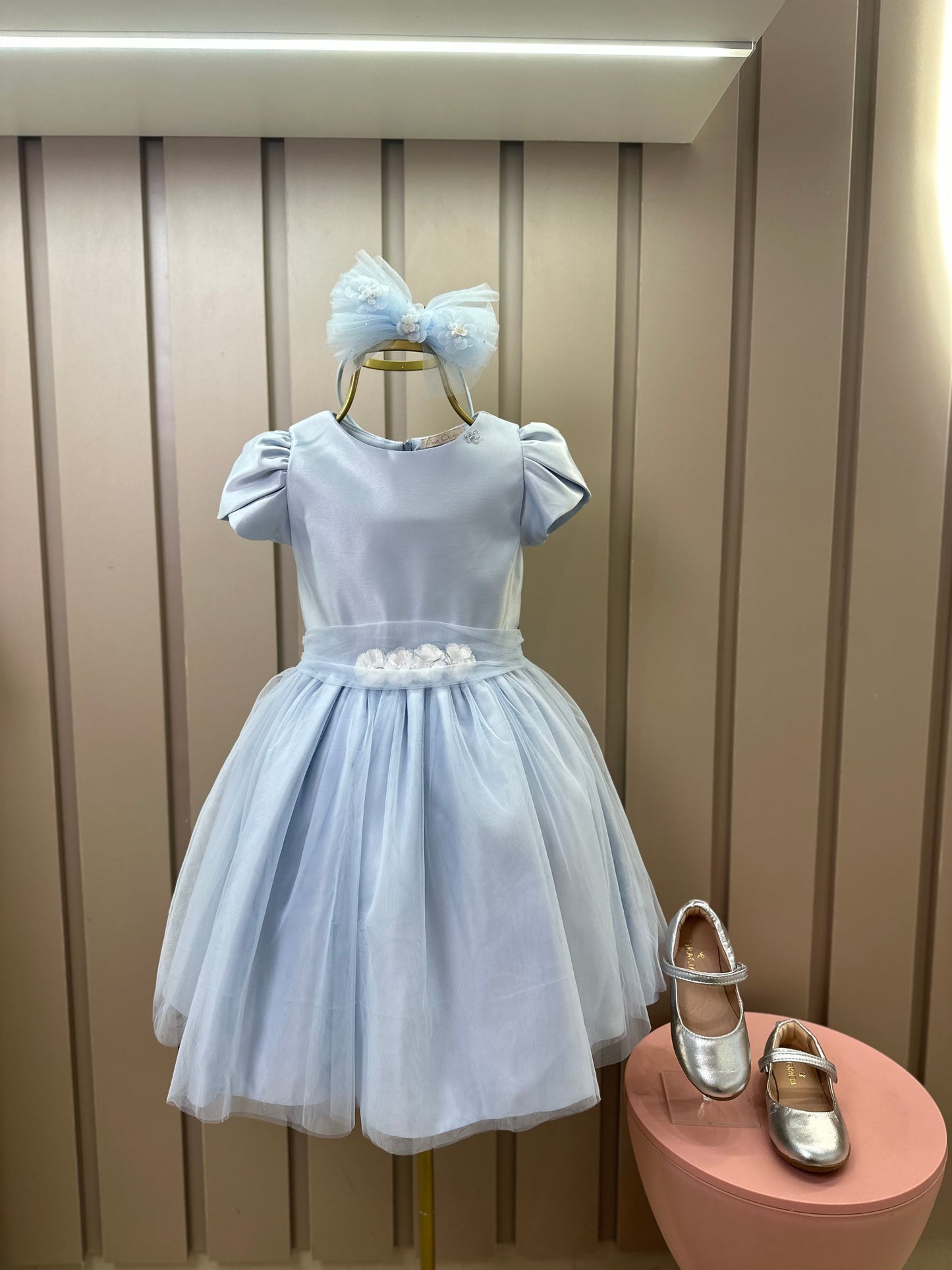 Vestido Infantil Festa Pelerine Bordada Azul - Petit Cherie