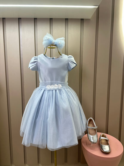 Vestido Infantil Festa Pelerine Bordada Azul - Petit Cherie