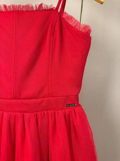 Vestido Teen Tule Barra Franzida Vermelho - Vanilla Cream