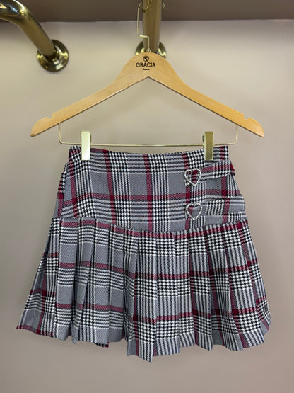 Saia-shorts Teen Pregas Alfaiataria Xadrez Coração Strass - Two In