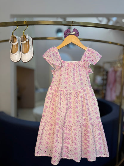 Vestido Infantil Laise Flor Arabesco Lilás - Momi