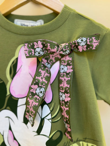 Vestido Infantil Trapézio Laço Faixa Estilizada Minnie Verde Forest - Animê