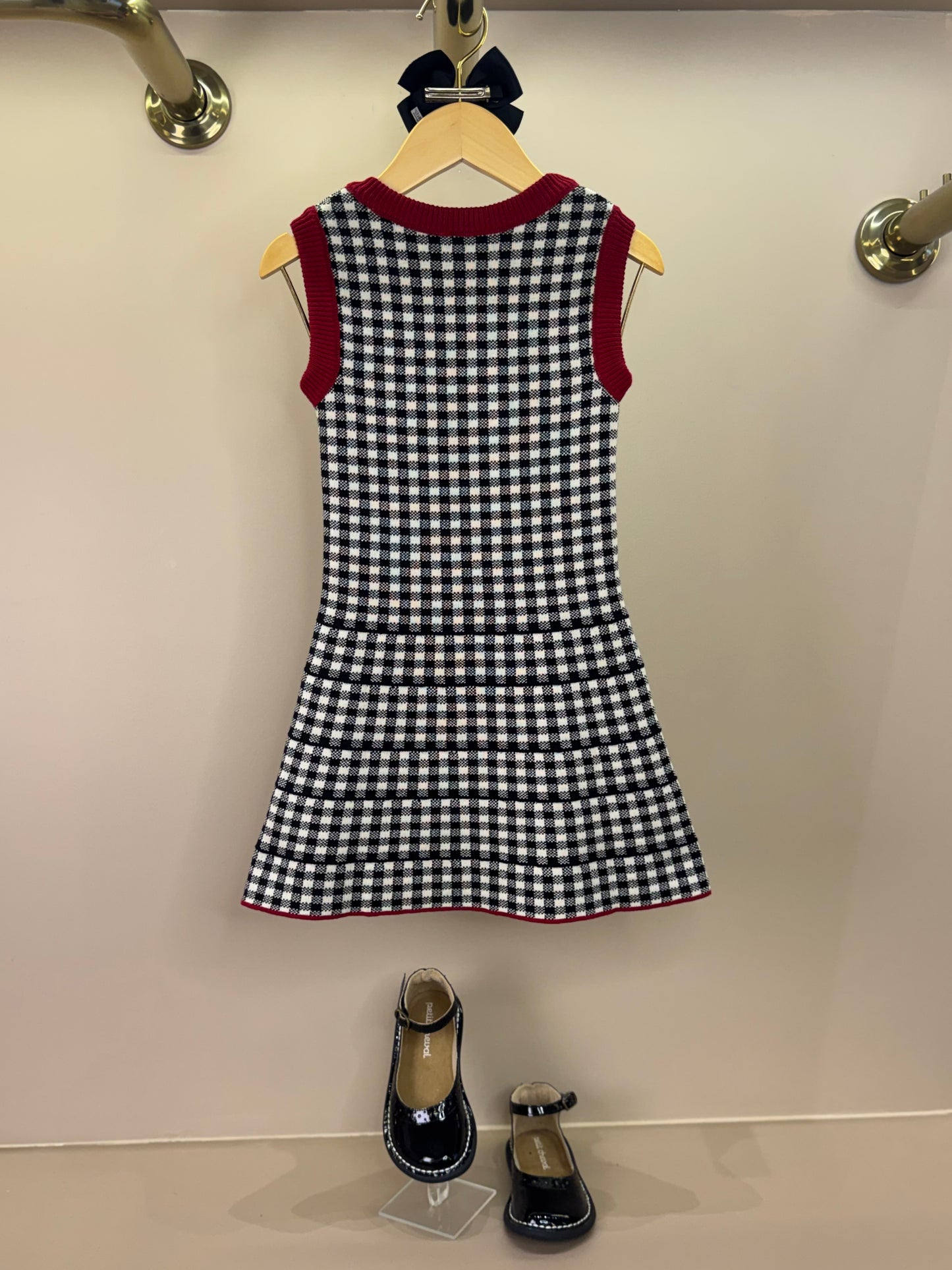 Vestido Infantil Tricot Xadrex Botão Jóia Coração - Pituchinhus