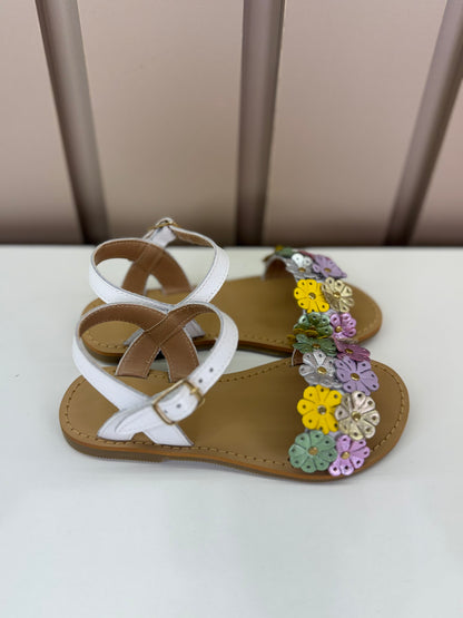 Sandália Infantil Mariah Branca Flores Coloridas - Gracia