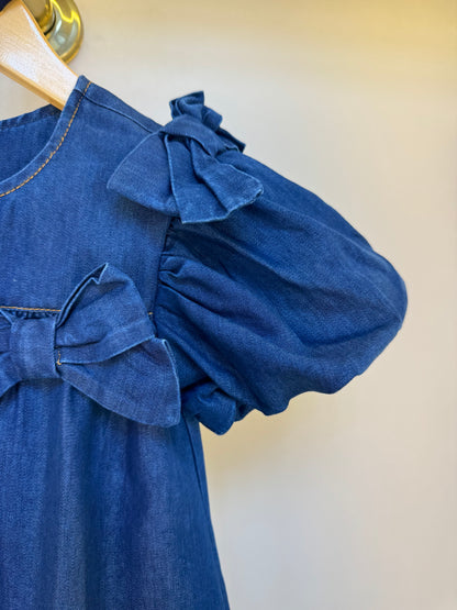 Vestido Infantil Jeans Aplicação Laços - Luluzinha