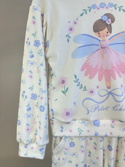 Conjunto Infantil Blus Blusa ML Fada E Calça Estampada Floral - Petit Cherie