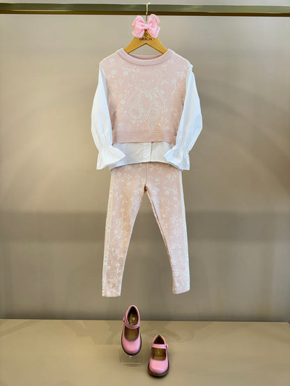 Blusa Infantil Tricot Floral Ursinho Algodão Rosa Mel - Pituchinhus