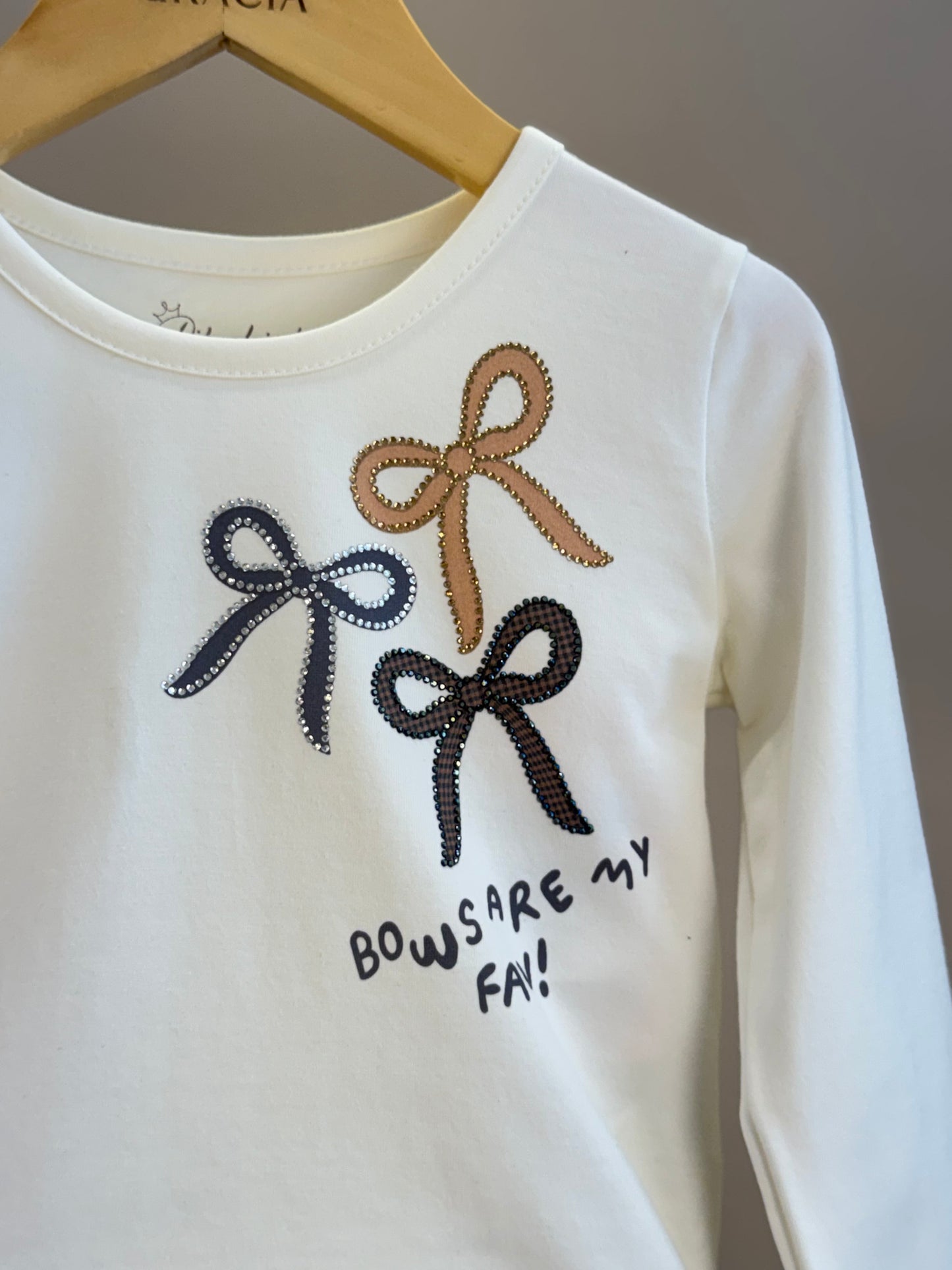 Conjunto Infantil Blusa Off White Laços Bows Are My Fav e Legging Tricot Xadrez Azul - Pituchinhus