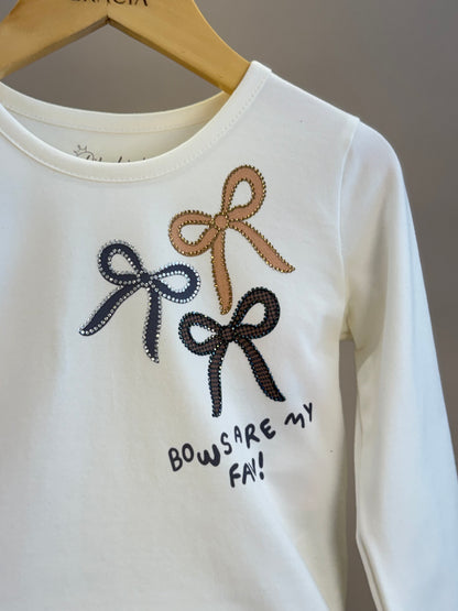 Conjunto Infantil Blusa Off White Laços Bows Are My Fav e Legging Tricot Xadrez Azul - Pituchinhus