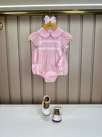 Romper Bebê Fofinho Algodão Manga Princesa Rendas Rosa Claro - Um Mais Um