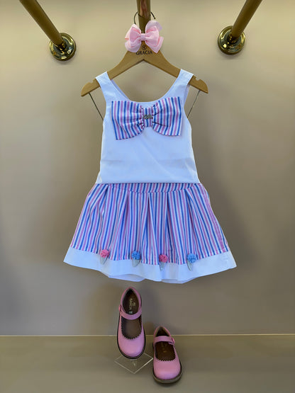Conjunto Infantil Blusa Laço e Saia  Bordado Sorvetinho - Gabriela Aquarela