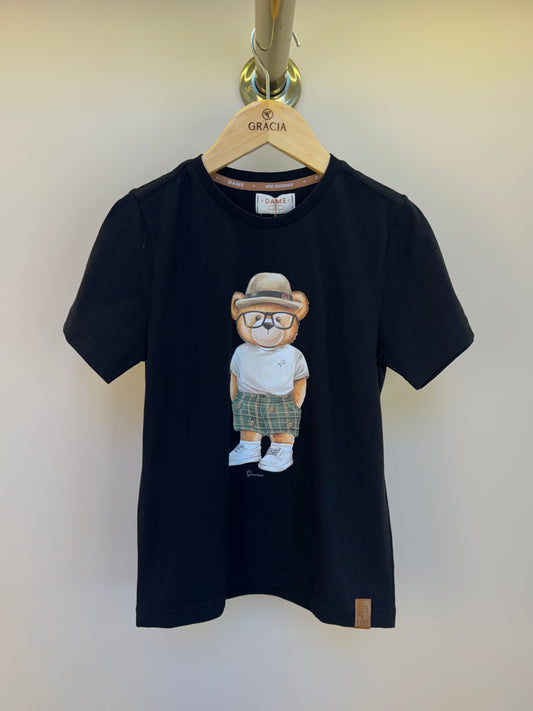 Camiseta Infantil Teddy Chapéu Panamá Preta - Dame