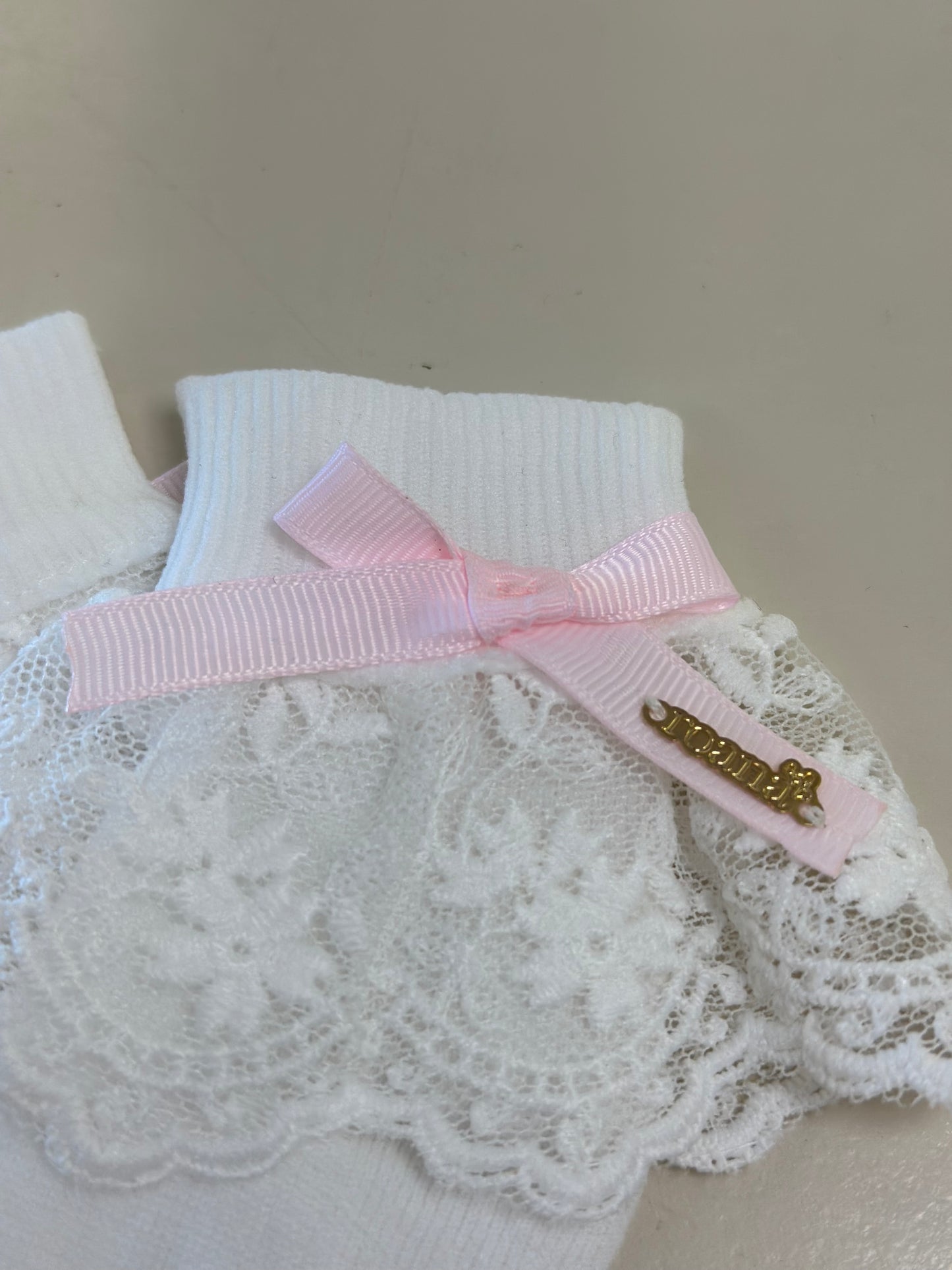 Meia Infantil Clássica Renda Lacinho Rosa Claro - Roana