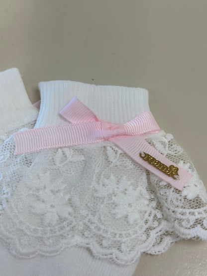 Meia Infantil Clássica Renda Lacinho Rosa Claro - Roana