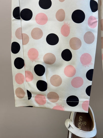 Conjunto Infantil Regata Ursinha Vestido de Poá e Calça Infantil Baggy Sarja Estampa Poá Bolsos Com Laços - Pituchinhus