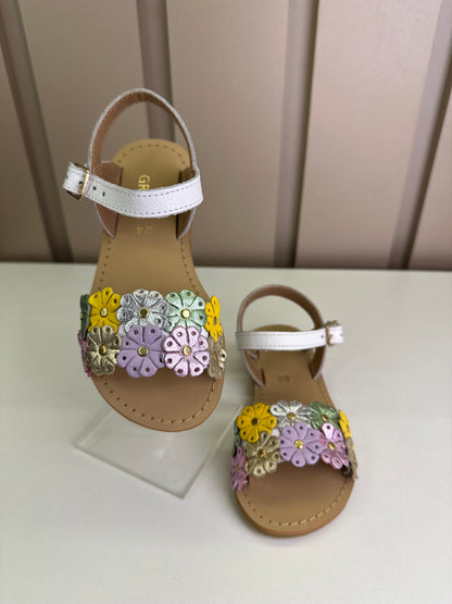 Sandália Infantil Mariah Branca Flores Coloridas - Gracia