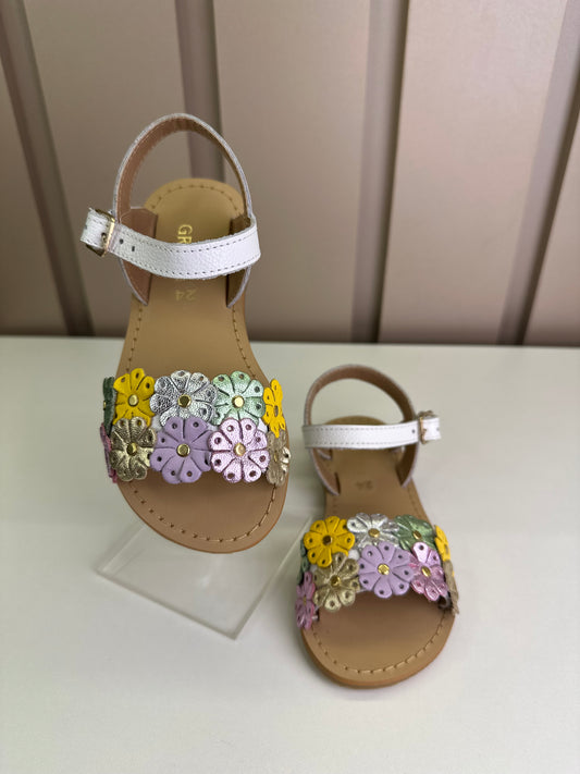 Sandália Infantil Mariah Branca Flores Coloridas - Gracia